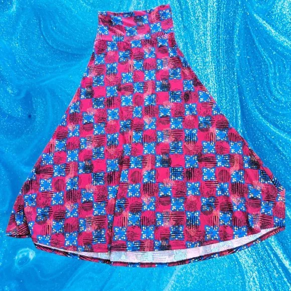 LuLaRoe Skirts Llr Maxi Skirt Small Berry Blue Floral Grid Pattern Nwt Poshmark